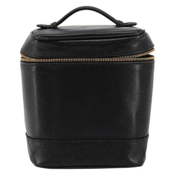 CHANEL Bicolore Vanity Handtas Lamshuid Zwart Goud CC Auth 181100