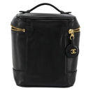 CHANEL Bicolore Vanity Handtas Lamshuid Zwart Goud CC Auth 181100-2
