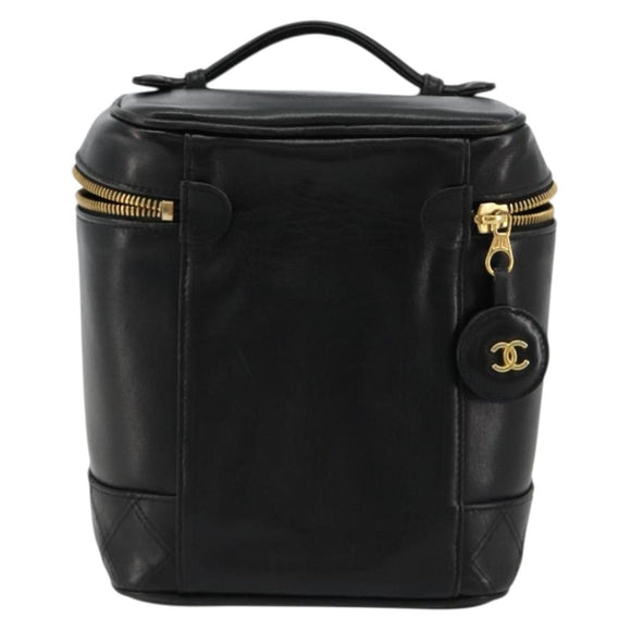 CHANEL Bicolore Vanity Handtas Lamshuid Zwart Goud CC Auth 181100