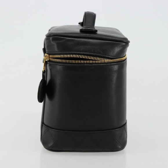 CHANEL Bicolore Vanity Handtas Lamshuid Zwart Goud CC Auth 181100