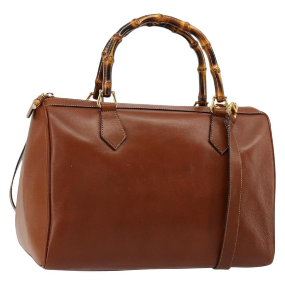 GUCCI Bamboo Hand Bag Leather 2way Brown Gold 000 122 0293 Auth 181101