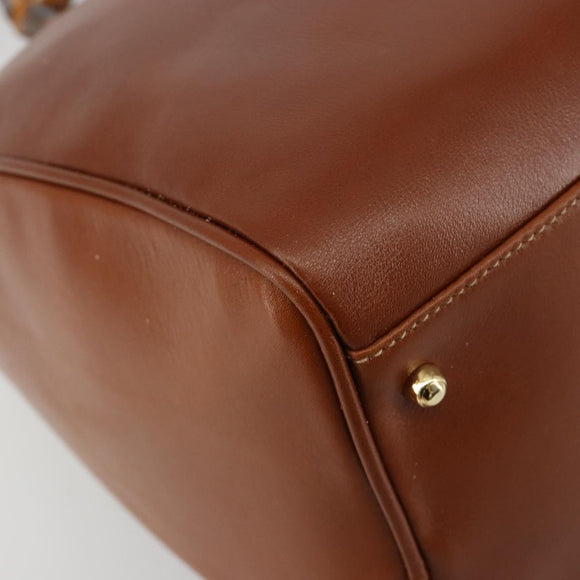 GUCCI Bamboo Hand Bag Leather 2way Brown Gold 000 122 0293 Auth 181101