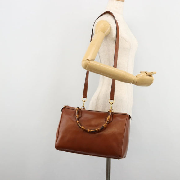 GUCCI Bamboo Hand Bag Leather 2way Brown Gold 000 122 0293 Auth 181101