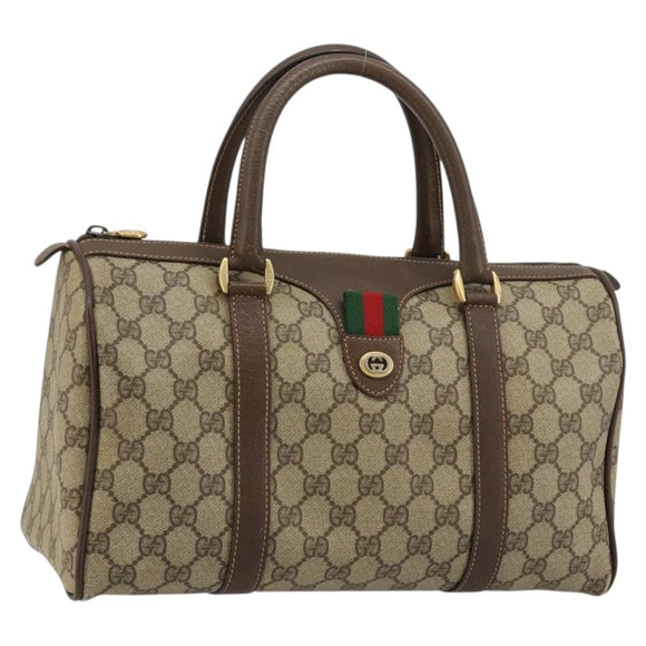 GUCCI GG Supreme Web Sherry Line Boston Bag PVC Beige Gold 39 02 007 Auth 181103