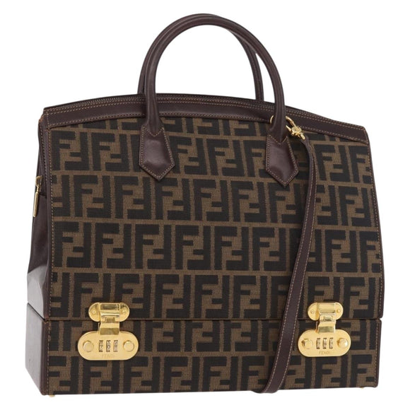 FENDI Zucca Canvas Hand Bag 2way Black Brown Auth 181104
