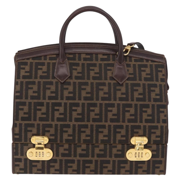 FENDI Zucca Canvas Hand Bag 2way Black Brown Auth 181104