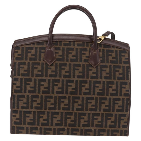 FENDI Zucca Canvas Hand Bag 2way Black Brown Auth 181104