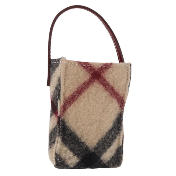 BURBERRY Nova Check Pouch Wolle Beige Silber Auth 181105
