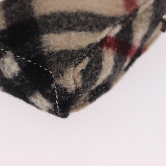 BURBERRY Nova Check Pouch Wolle Beige Silber Auth 181105