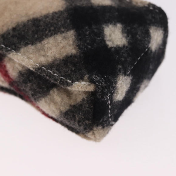 BURBERRY Nova Check Pouch Wolle Beige Silber Auth 181105