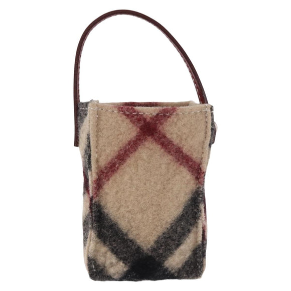 BURBERRY Nova Check Pouch Wolle Beige Silber Auth 181105