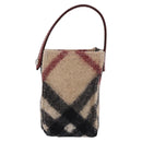 BURBERRY Nova Check Pouch Wolle Beige Silber Auth 181105-3