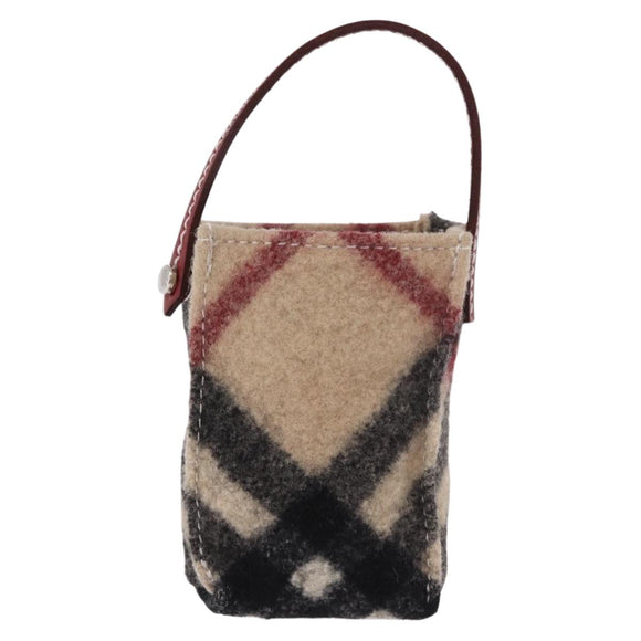 BURBERRY Nova Check Pouch Wolle Beige Silber Auth 181105