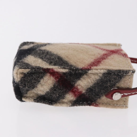 BURBERRY Nova Check Pouch Wolle Beige Silber Auth 181105