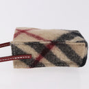 BURBERRY Nova Check Pouch Wolle Beige Silber Auth 181105-5