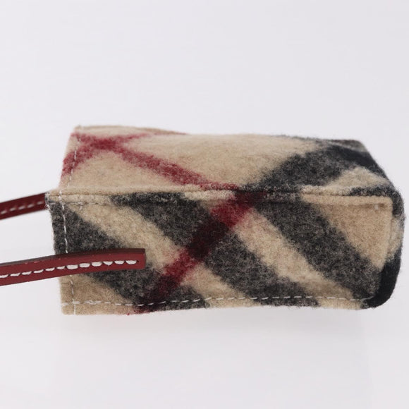 BURBERRY Nova Check Pouch Wolle Beige Silber Auth 181105