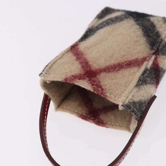 BURBERRY Nova Check Pouch Wolle Beige Silber Auth 181105