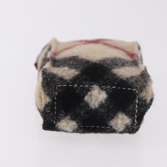 BURBERRY Nova Check Pouch Wolle Beige Silber Auth 181105