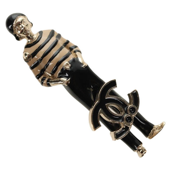 CHANEL Mademoiselle Doll Brooch metal Gold CC Auth 181111V