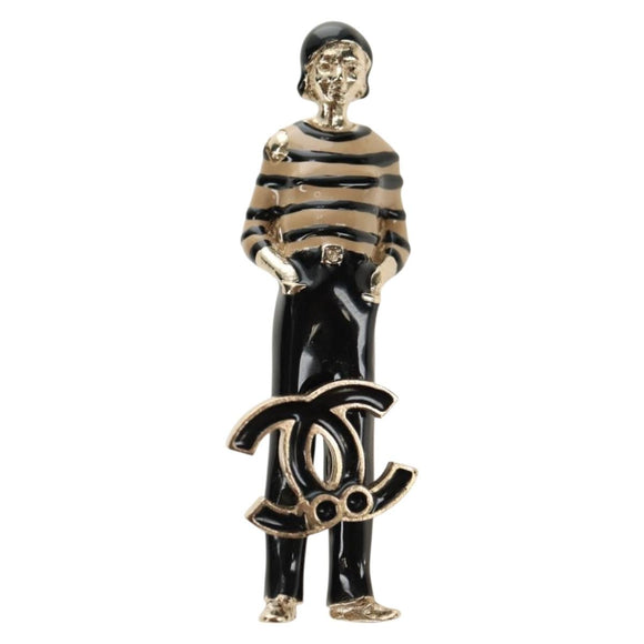 CHANEL Mademoiselle Doll Brooch metal Gold CC Auth 181111V