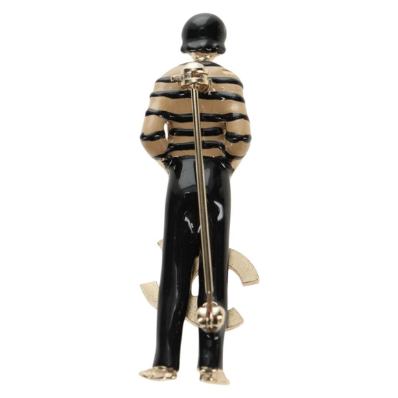 CHANEL Mademoiselle Doll Brooch metal Gold CC Auth 181111V