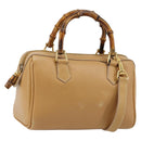 GUCCI Bamboo Hand Bag Leather 2way Beige Gold Auth 181116-1