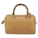 GUCCI Bamboo Hand Bag Leather 2way Beige Gold Auth 181116-2