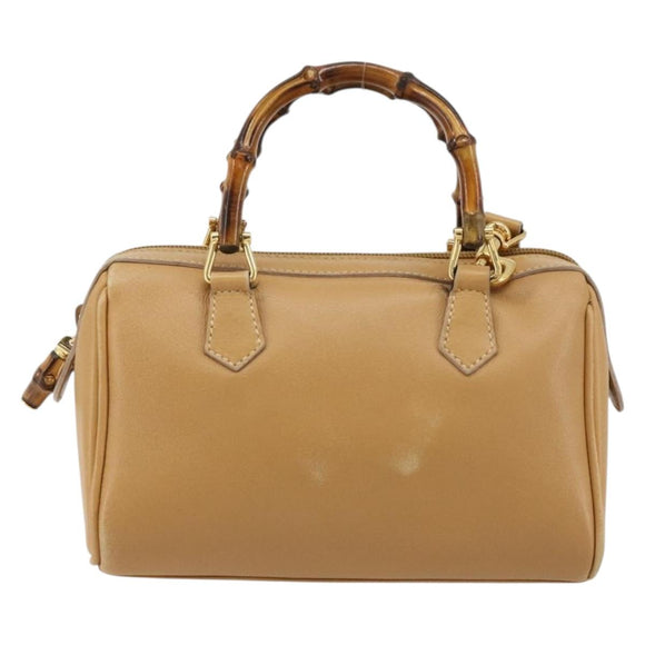 GUCCI Bamboo Hand Bag Leather 2way Beige Gold Auth 181116