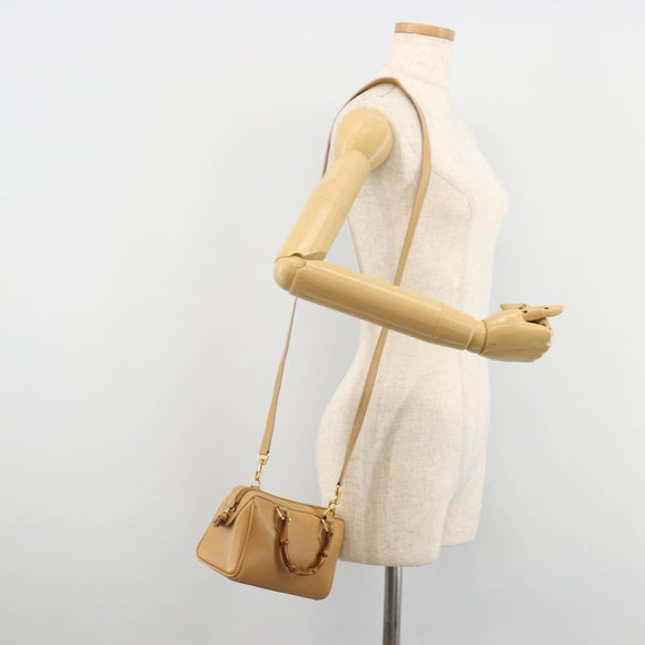 GUCCI Bamboo Hand Bag Leather 2way Beige Gold Auth 181116