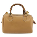 GUCCI Bamboo Hand Bag Leather 2way Beige Gold Auth 181116-3