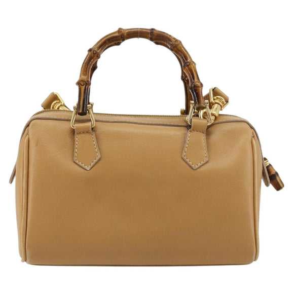 GUCCI Bamboo Hand Bag Leather 2way Beige Gold Auth 181116