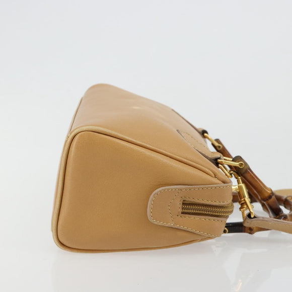 GUCCI Bamboo Hand Bag Leather 2way Beige Gold Auth 181116