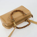 GUCCI Bamboo Hand Bag Leather 2way Beige Gold Auth 181116-6