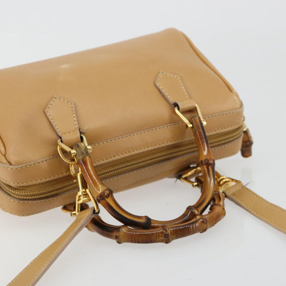 GUCCI Bamboo Hand Bag Leather 2way Beige Gold Auth 181116