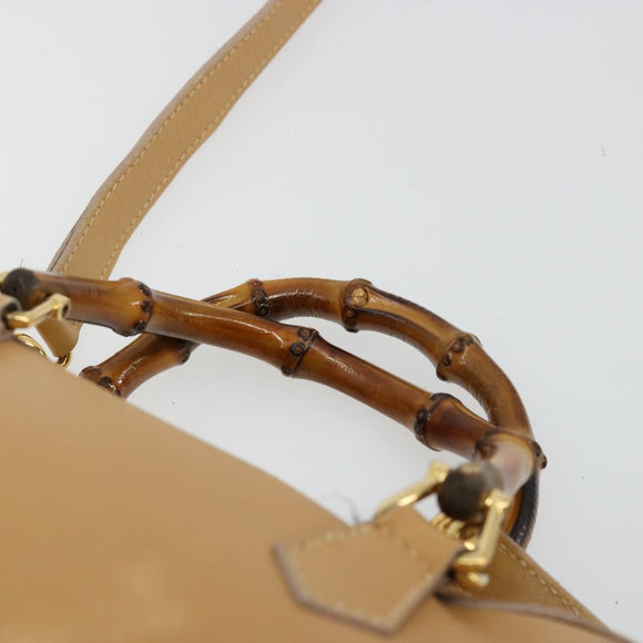 GUCCI Bamboo Hand Bag Leather 2way Beige Gold Auth 181116