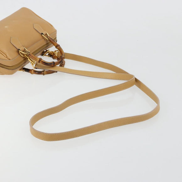 GUCCI Bamboo Hand Bag Leather 2way Beige Gold Auth 181116