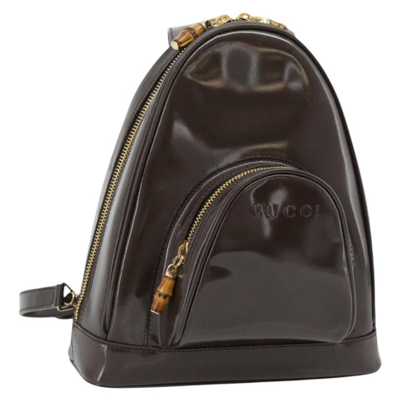 GUCCI Bamboo Body Bag Patent leather Brown Gold 003 3444 0127 Auth 181117
