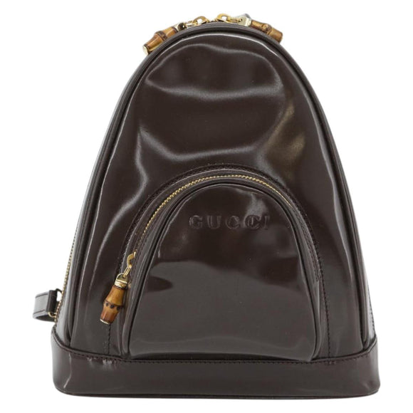 GUCCI Bamboo Body Bag Patent leather Brown Gold 003 3444 0127 Auth 181117
