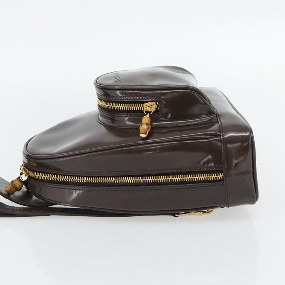 GUCCI Bamboo Body Bag Patent leather Brown Gold 003 3444 0127 Auth 181117