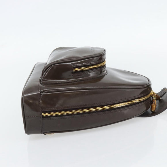 GUCCI Bamboo Body Bag Patent leather Brown Gold 003 3444 0127 Auth 181117