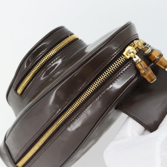 GUCCI Bamboo Body Bag Patent leather Brown Gold 003 3444 0127 Auth 181117