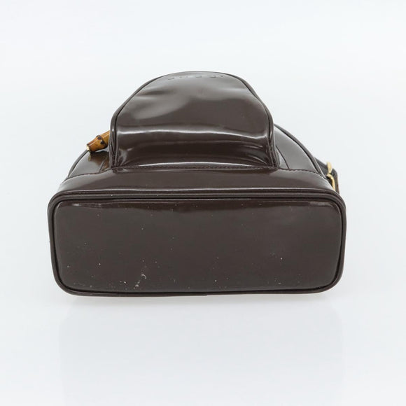 GUCCI Bamboo Body Bag Patent leather Brown Gold 003 3444 0127 Auth 181117
