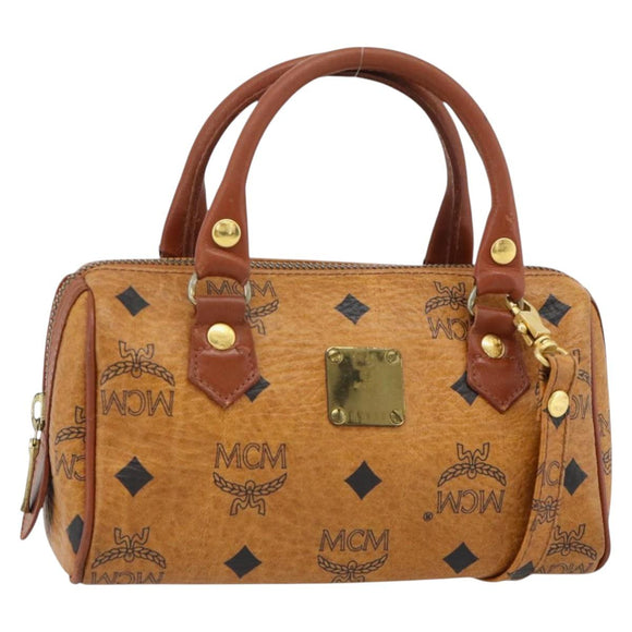 MCM Vicetos Logogram Mini Boston Bag PVC Leather 2way Brown Gold Auth 181122