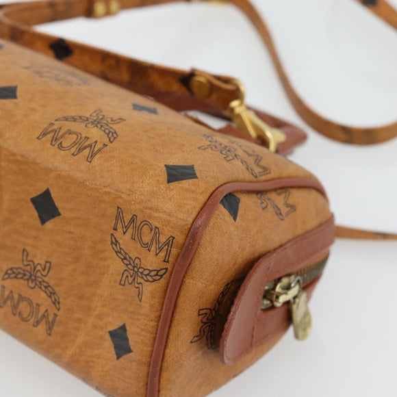 MCM Vicetos Logogram Mini Boston Bag PVC Leather 2way Brown Gold Auth 181122