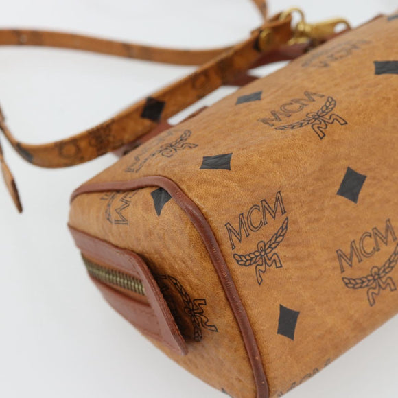 MCM Vicetos Logogram Mini Boston Bag PVC Leather 2way Brown Gold Auth 181122