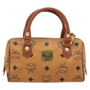 MCM Vicetos Logogram Mini Boston Bag PVC Leather 2way Brown Gold Auth 181122-13