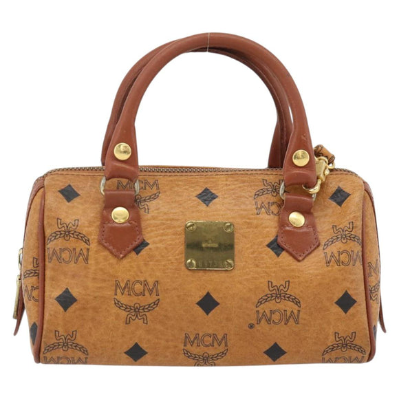 MCM Vicetos Logogram Mini Boston Bag PVC Leather 2way Brown Gold Auth 181122