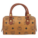MCM Vicetos Logogram Mini Boston Bag PVC Leather 2way Brown Gold Auth 181122-2