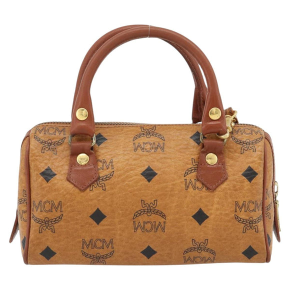 MCM Vicetos Logogram Mini Boston Bag PVC Leather 2way Brown Gold Auth 181122