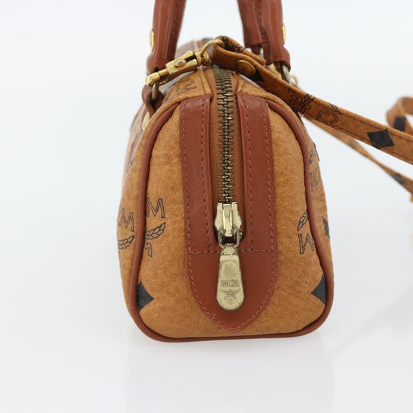 MCM Vicetos Logogram Mini Boston Bag PVC Leather 2way Brown Gold Auth 181122